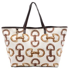 Tote de lona estampada Gucci marrón con asas de bambú y mors Castaño