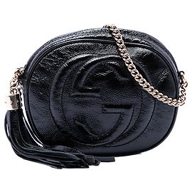 Mini borsa a tracolla Soho in vernice nera con catena Gucci Nero