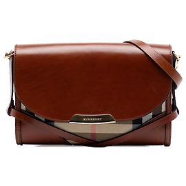 Bolsa transversal Abbott em couro marrom e lona House Check Burberry Marrom