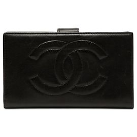 Schwarzes Chanel CC Lammfell Doppelgeldbörse Schwarz