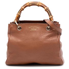 Borsa a tracolla Gucci Small Calfskin Bamboo Shopper marrone Marrone