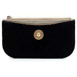 Black Chanel Small Quilted Velvet Medallion Zip Pouch Black