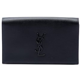 Black Saint Laurent Grain de Poudre Monogram Monochrome Kate Clutch Black
