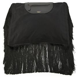 Schwarze Burberry Canvas Olympia Clutch mit Fransen Schwarz