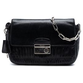 Borsa a tracolla Black Prada Nappa Gaufre Sound Lock Nero
