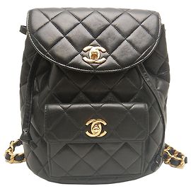 Black Chanel Medium Quilted Lambskin Duma Backpack Black