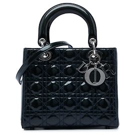 Bolso Lady Dior Medium de charol cannage azul Azul