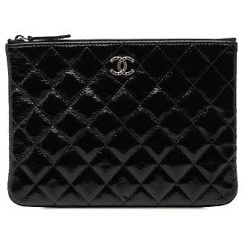 Pochette de soirée Chanel Small Quilted Crinkled Patent O Case Black Noir