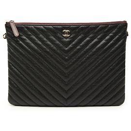 Pochette Chanel Medium CC Chevron Caviar O Case Black Noir