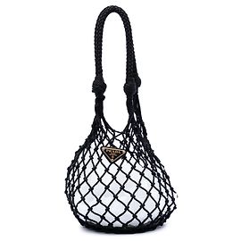 Borsa bucket in rete e pelle nera Prada Nero