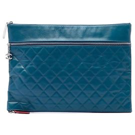 Blue Chanel CC Quilted Lambskin Multi Zip Clutch Blue