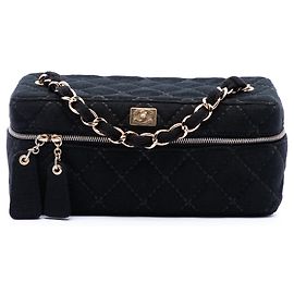 Bolsa de Vanity Chanel CC em jersey acolchoado preto com costura Wild Stitch Preto