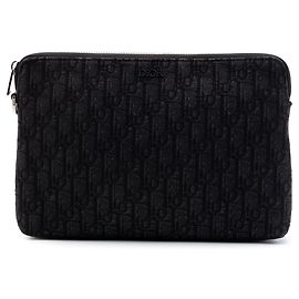 Pochette e clutch con zip Dior Oblique Canvas nero A4 Nero