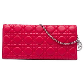 Clutch a tracolla convertibile Lady Dior Cannage in agnello rosso Rosso