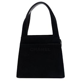 Black Chanel Suede Logo Handbag Black