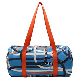 Borsa Duffel Blue Hermès in seta e Barenia Cavalcadour Airsilk 38 Blu