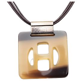 Colar com pingente quadrado de chifre de búfalo marrom Hermès Marrom