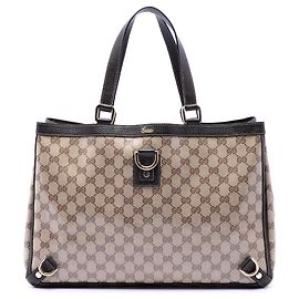 Beige Gucci GG Crystal Abbey D Ring Tote Beige