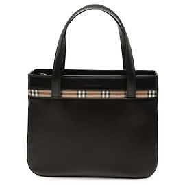Sac à main en cuir avec bordure House Check Burberry noir Noir