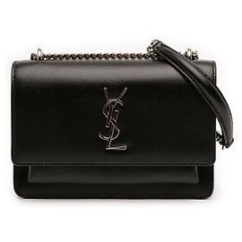 Mini bolsa tiracolo e carteira com corrente Monogram Sunset em couro preto Saint Laurent Preto