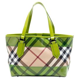 Tote em canvas revestido Burberry Supernova Check com acabamento em verniz verde Verde