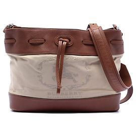 Brown Burberry Leather Trimmed Canvas Drawstring Bucket Bag Brown