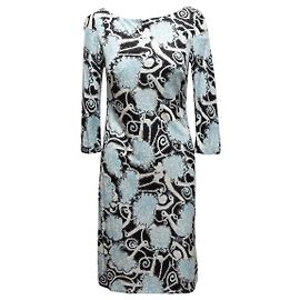 Robe à imprimé oiseaux bleu clair et multicolore Prada 2016 Taille IT 42 Bleu