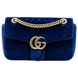 Bolsa de ombro Gucci Medium GG Marmont Matelasse de veludo azul Azul