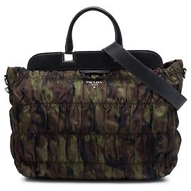 Sac à main à cadre Prada Tessuto Gaufre Camouflage marron Marron