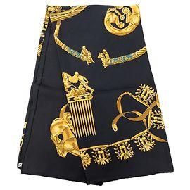 Sciarpa in seta Hermès Les Cavaliers d Or 90 nera Nero