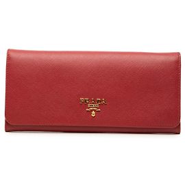 Red Prada Saffiano Continental Long Wallet Red