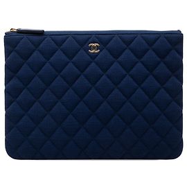 Clutch de Jersey Matelassê Azul Chanel Medium Azul