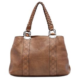 Bolsa Tote Gucci Medium Guccissima Trimmed Calfskin Bamboo Libeccio, marrom Marrom