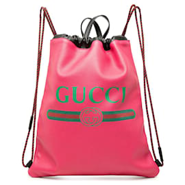 Pink Gucci Leather Logo Drawstring Backpack Pink