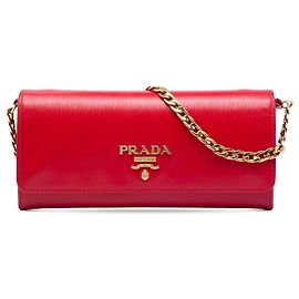 Borsa a tracolla con catena e portafoglio Prada Vitello Move rosso Rosso