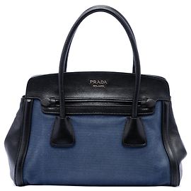 Bolsa Prada Bicolor Saffiano em lona com acabamento em couro azul Azul