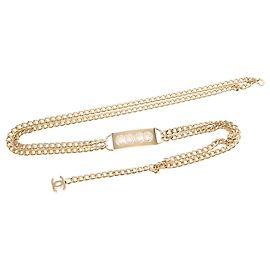 Ceinture à double chaîne Chanel Gold Plated Strass Coco Plaque Or Doré