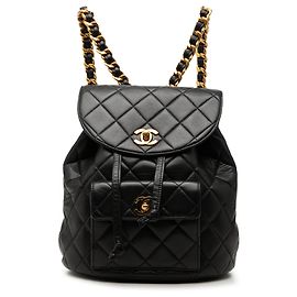 Black Chanel Medium Quilted Lambskin Duma Backpack Black