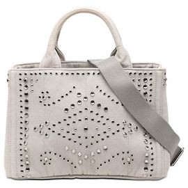 Borsa satchel in denim canapa grigio con gioielli e occhielli Prada Small Grigio