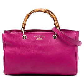 Bolsa Shopper Gucci Medium em couro de vitelo rosa com detalhe em bambu Rosa