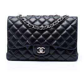 Bolsa de ombro Chanel Jumbo Classic Lambskin Single Flap preta Preto