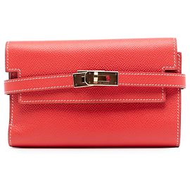 Cartera larga Kelly Depliant en Epsom rojo Hermès Roja