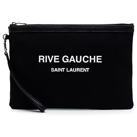 Black Saint Laurent Canvas Rive Gauche Clutch Black