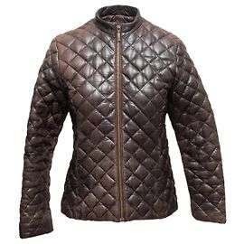Brown Moncler Quilted Leather Jacket Designer Size 1 Brown