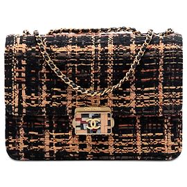 Bolsa transversal Chanel Medium Quilted Tweed Beauty Lock Flap Preta Preto