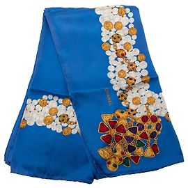 Sciarpa in seta stampata Chanel Pearls and Gripoix Blue 90 Scarves Blu
