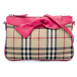 Borsa a tracolla Burberry Haymarket Check Nylon Peyton Bow Tie Rosa Rosa