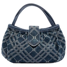 Blue Burberry Nova Check Denim Handbag Blue