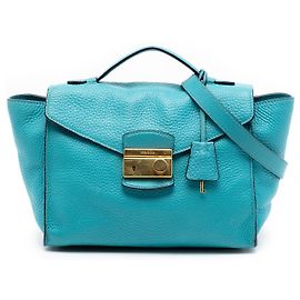 Sac à main Blue Prada Vitello Daino Sound Lock Bleu