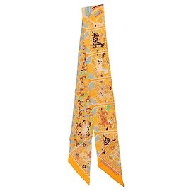 Lenço Twilly de seda Hermès Collections Imperiales Laranja Laranja